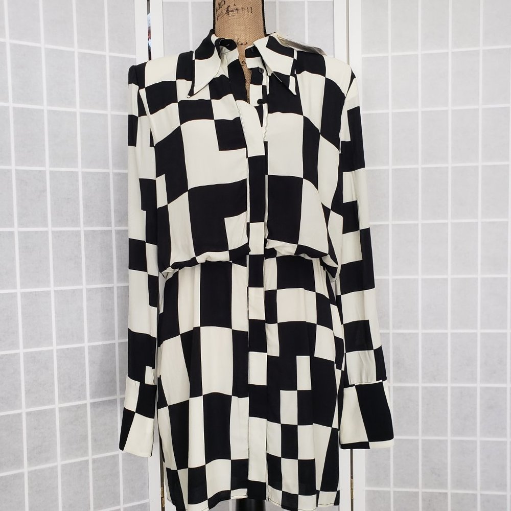 Nwt - Mango (Mng) Button Front Geo Print Shirt Dr… - image 3